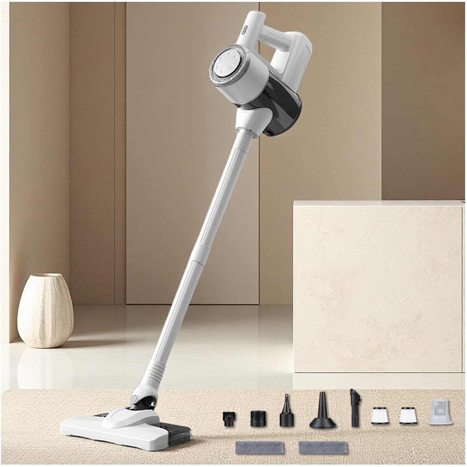 Lightweight and Versatile Vacuum and Mop Combo 18Kpa, 35mins Runtime, Rechargeable, Hand Held Vacuum Cordless Self-Standing Cordless Vaccuum for Carpet, Hard Floor, Pet Hair,White