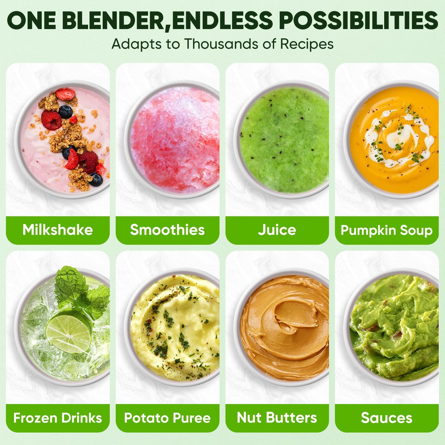 Blender 2000Watt, Countertop Blenders for Kitchen,64 Oz Pitcher/21-Oz To-go Cup, 7 Preset Programs for Ice Crush/Frozen Drinks/Nut Butter, High Speed, Dark Silver