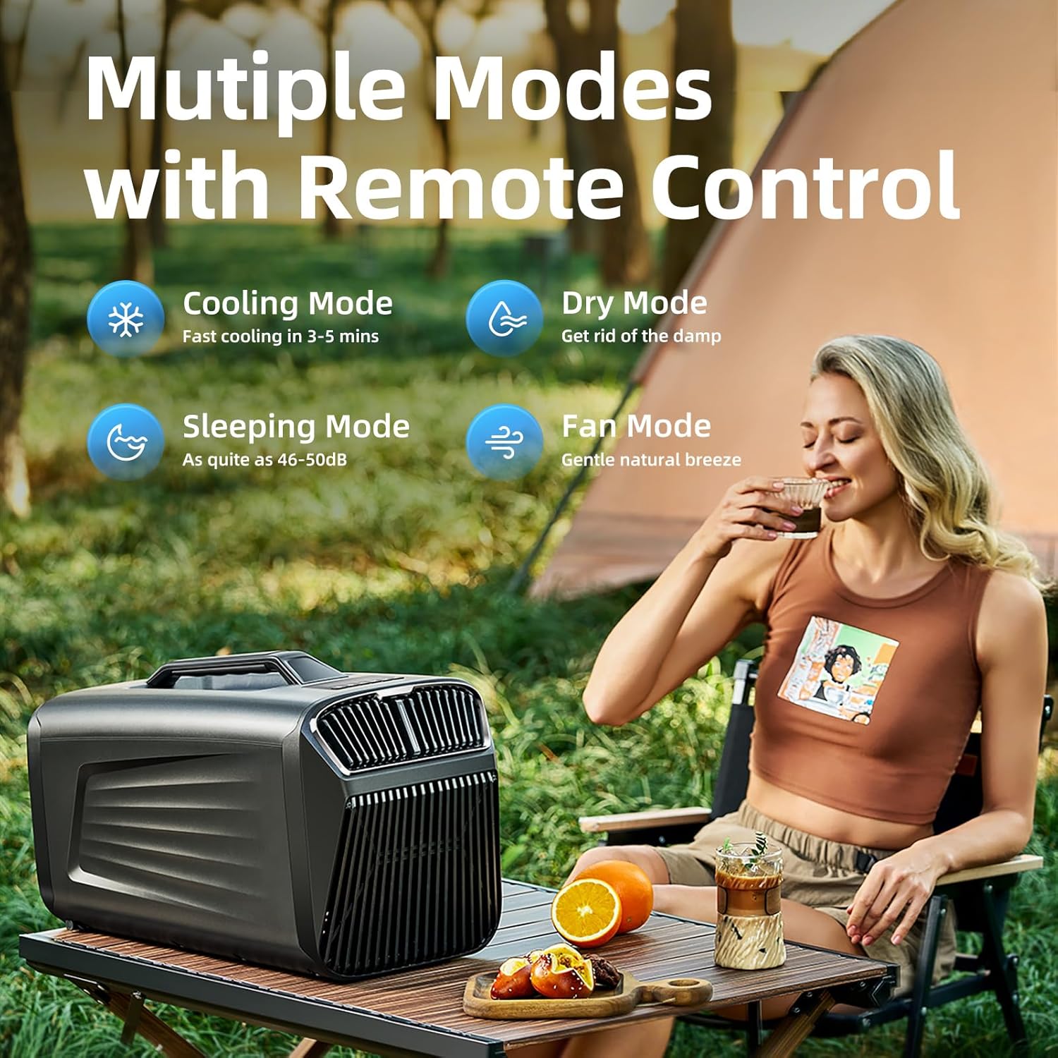 5200BTU Portable Tent Air Conditioner for Camping Outdoor and Indoor Use, 400W Consumption Quiet Air conditoning For Truck RV Van and Car Cooling, Small AC for Garage and Pet(Grey)