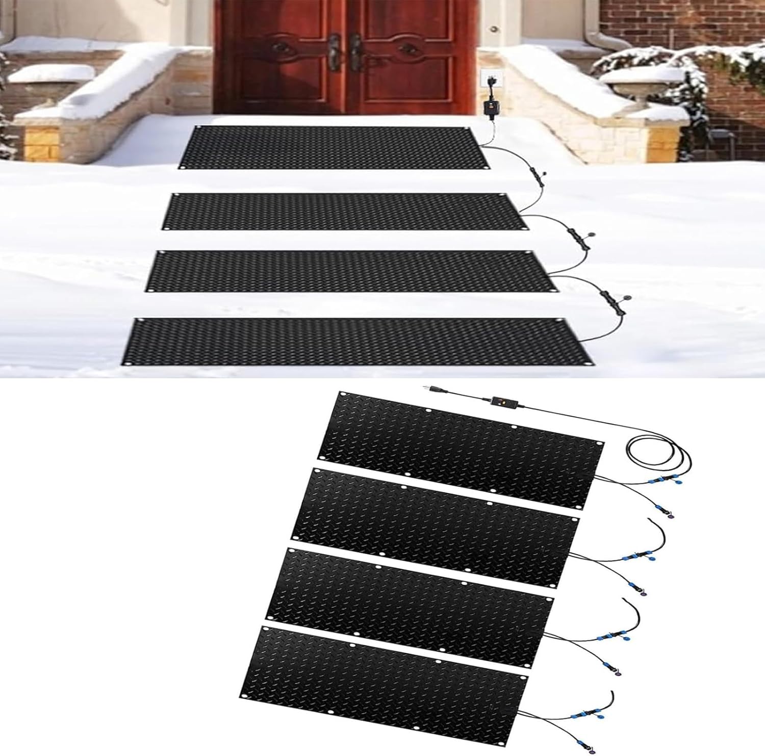Snow Melting Walkway Mat, 1/2/3/4/5 pcs Snow Melting Stair Mats, Winter Heated Snow and Ice Melting Mats for Outdoor Walkway, No Slip Snow Melting Entrances Mat(4 Pcs,30x120cm/12x48in)