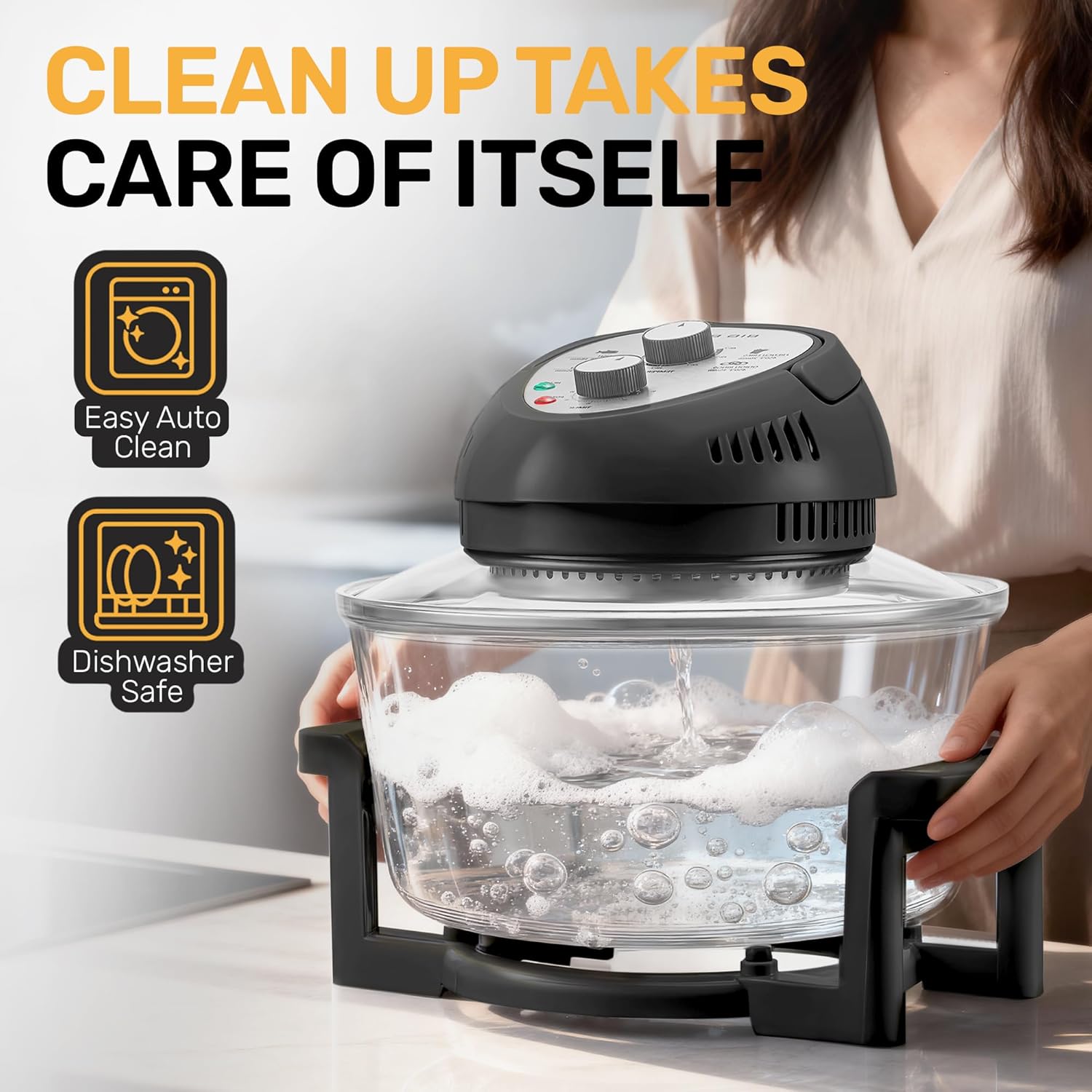 Big Boss 16Qt Extra Large Glass Air Fryer Non Toxic – Family Sized 4 in 1 Cooker with 3 Cooking Sections, Stainless Steel Racks for French Fries, Chicken, No Preheat, Self Cleaning, Dishwasher Safe