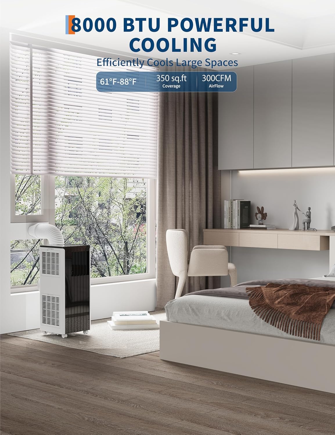 Portable Air Conditioner, 8000 BTU Standing Air Conditioner, 3 In 1 Air Cooling, Auto Swing, 3 Speeds & 24H Timer, Smart/Sleep Mode, for Bedroom and Office