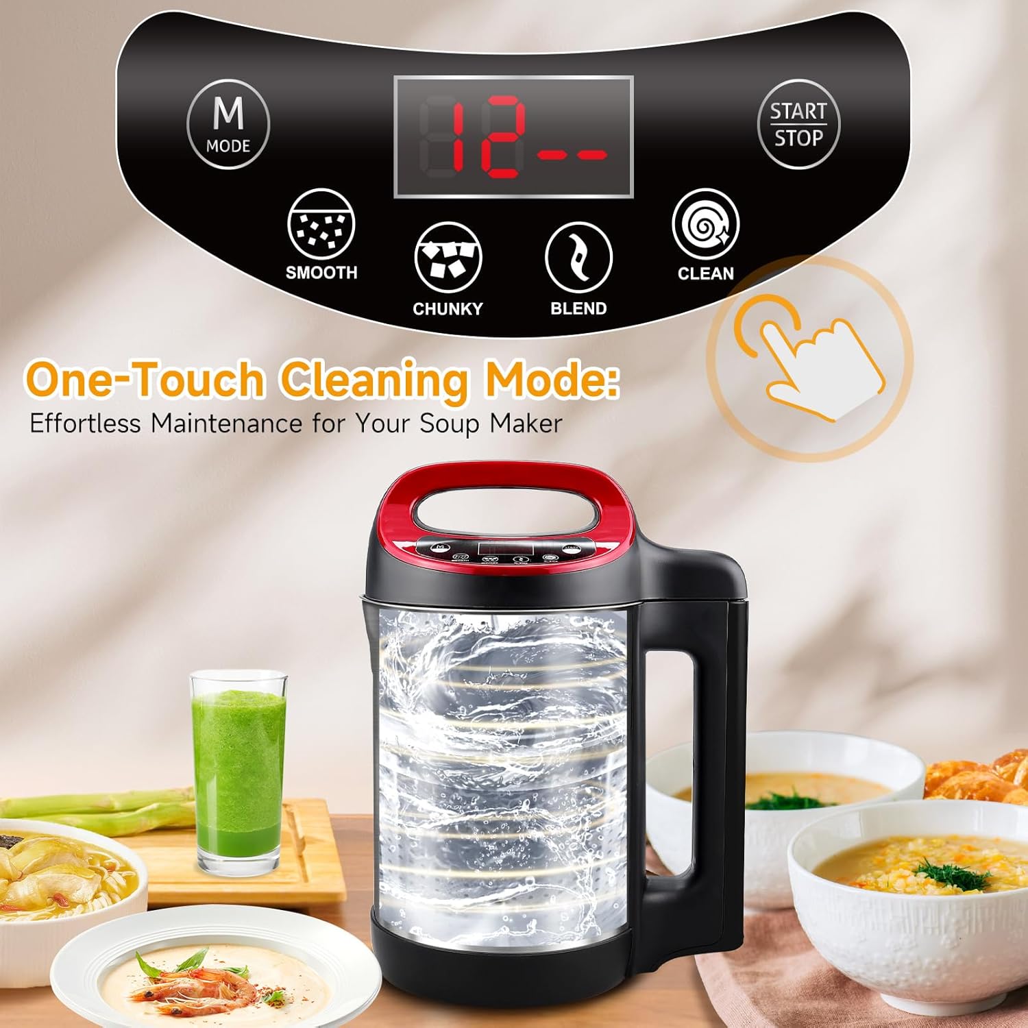 Homtone 1.6L Soup Maker Machine, Stainless Steel Soup Maker Blender with Smooth & Chunky Settings, Anti-Dry Burn, Overfill Sensors, Ideal for Quick Soups, Baby Food