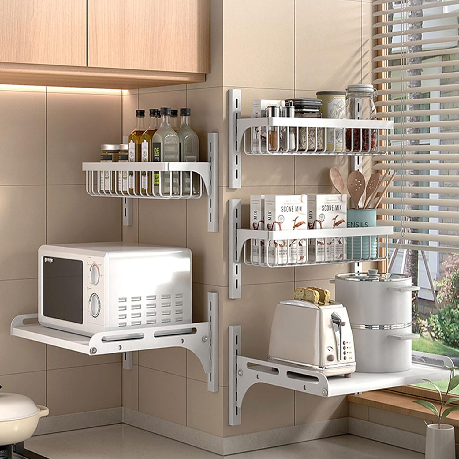 Kitchen utensil holder, Wall-Mounted Microwave Oven Rack,Commercial or Household Microwave Oven Shelf,Kitchen Storage Organizer for Electrical Appliances, Condiments(Black,56 cm/22 in)