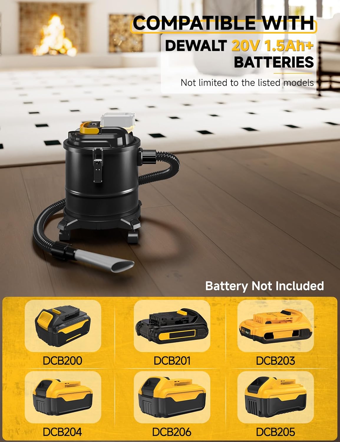 Cordless Ash Vacuum for Pellet Stoves, for DEWALT 20V Max Battery, Pellet Stove Vacuum Cleaner with 2 HEPA Filters, Powerful Suction, 4 Gallons & 4 Wheels, 38