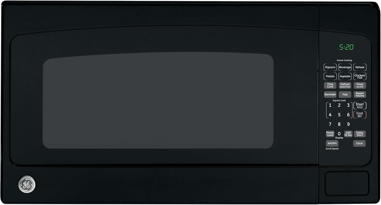 GE Countertop Microwave Oven, 1,200-watt Capacity, 2.0 Cubic Ft., 8 Auto Setting Cooking Settings, Child-Lock Technology, Kitchen Essentials for the Countertop, Dorm Room or Apartment, Black
