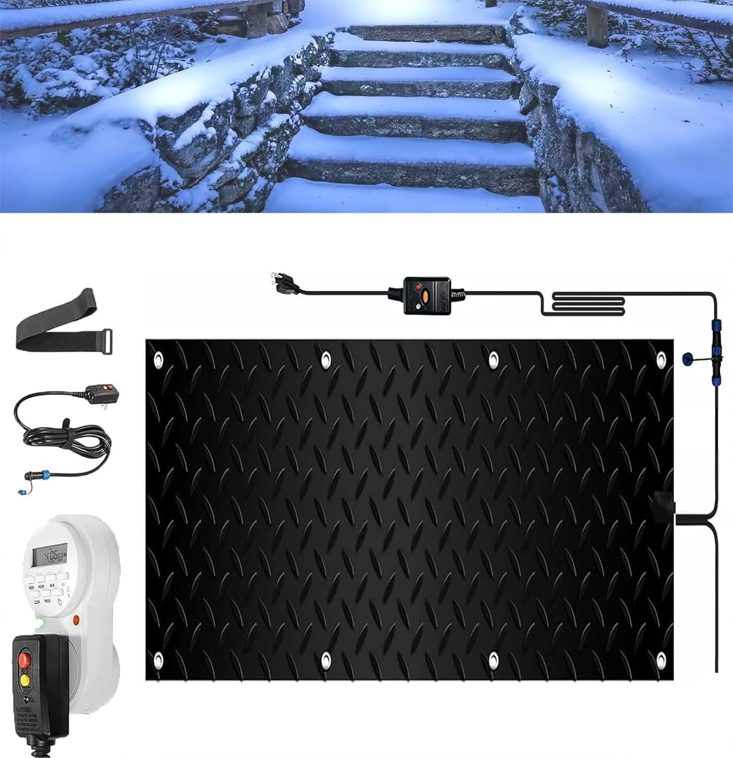 Heated Snow Melting Mats for Entrances with Timer, 1/2/3/4/5 Pcs Outdoor Stairs- Non-Slip Non Slip Rubber Heated Mat, Winter Removal and Ice Melt Products -Heating Entrance(1 Pcs,12x36in/(30x9