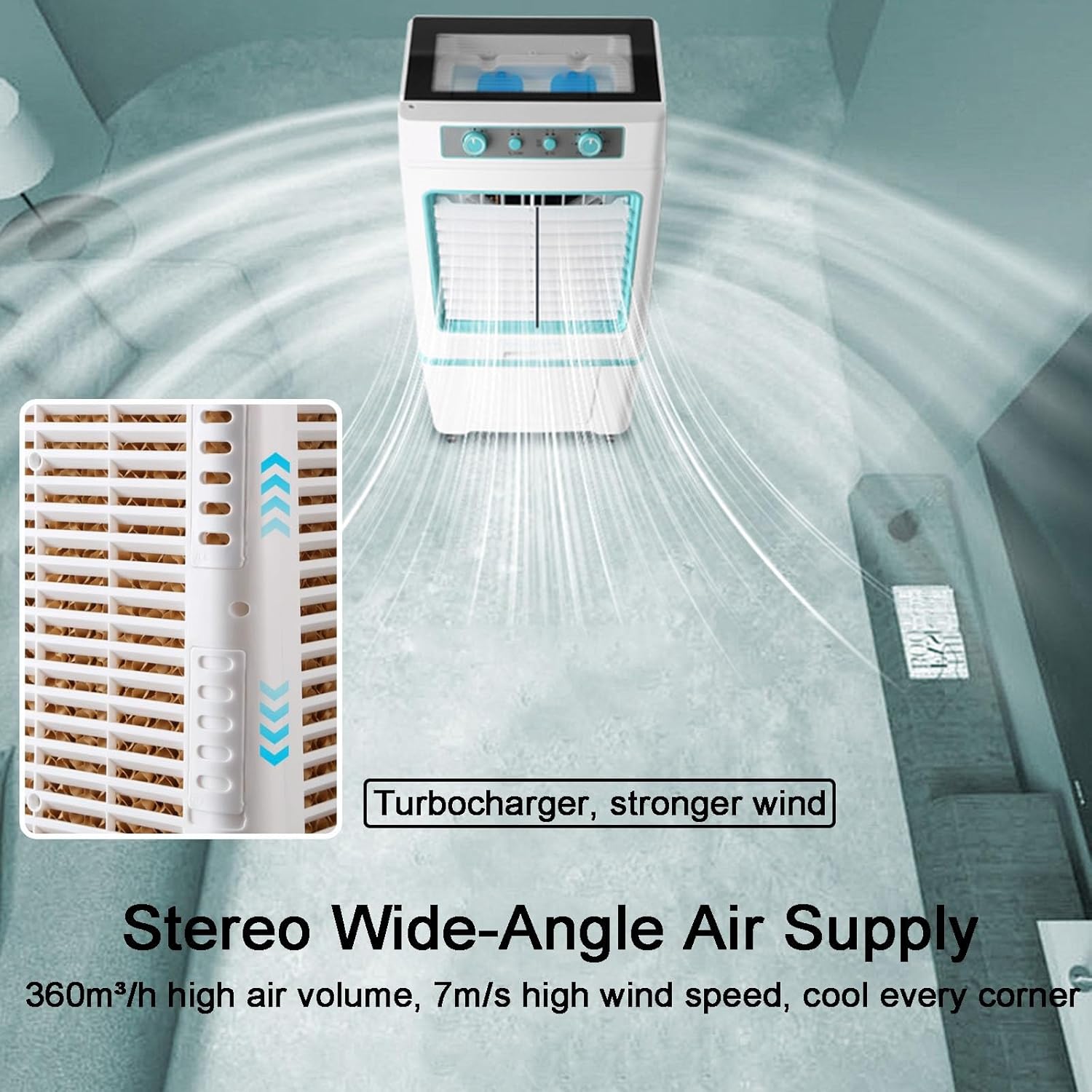 3 in 1 Evaporative Cooler, Swamp Cooler, Air Conditioner Portable with 8.8 Gal Split Water Tank, Knob Control, 3 Speed and 4 Ice Box(Black)