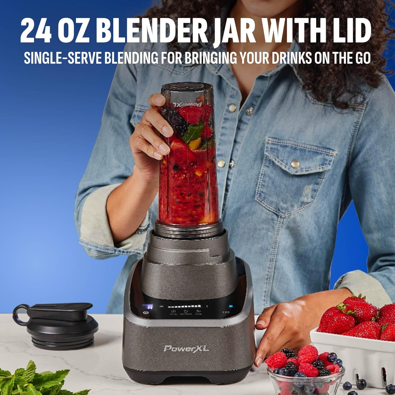 PowerXL SensiMax Blender + Personal To Go Cup – Smart Sensing Technology, Quieter Blending, 3 Functions (Chop, Smoothie, Ice Crush), 10 Speed Controls, 72OZ Pitcher, 1500 Watts