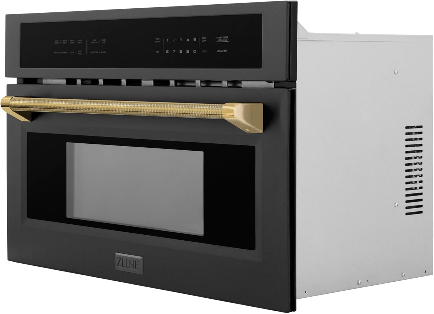 ZLINE Autograph Edition 30 in. 1.6 cu ft. Built-in Convection Microwave Oven in Black Stainless Steel and Polished Gold Helix Handle (MWOZ-30-BS-KG)