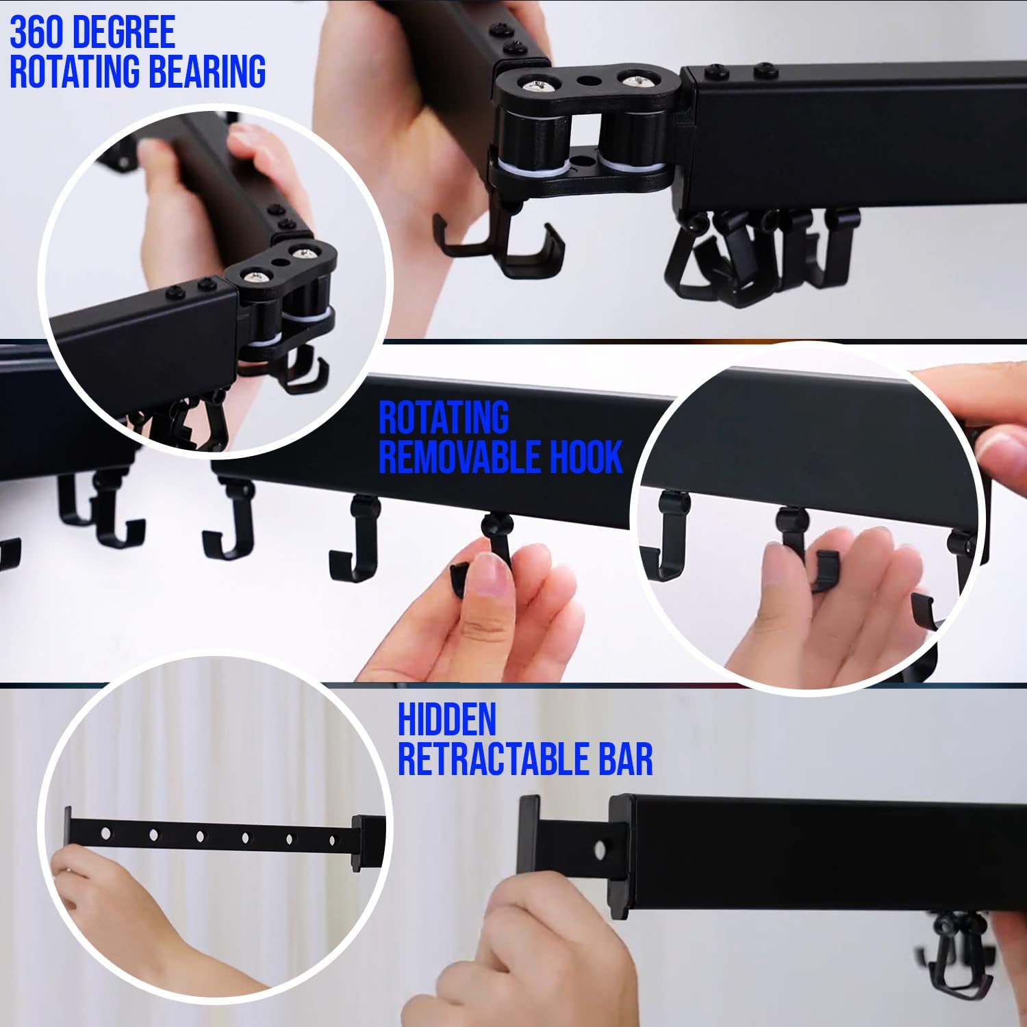 Wall Mounted Drying Rack for Laundry - Foldable Clothes Hanger Dryer with 180° Swivel, 220 lb Capacity, Aluminum Construction, Space-Saving Indoor Outdoor Organizer - Black