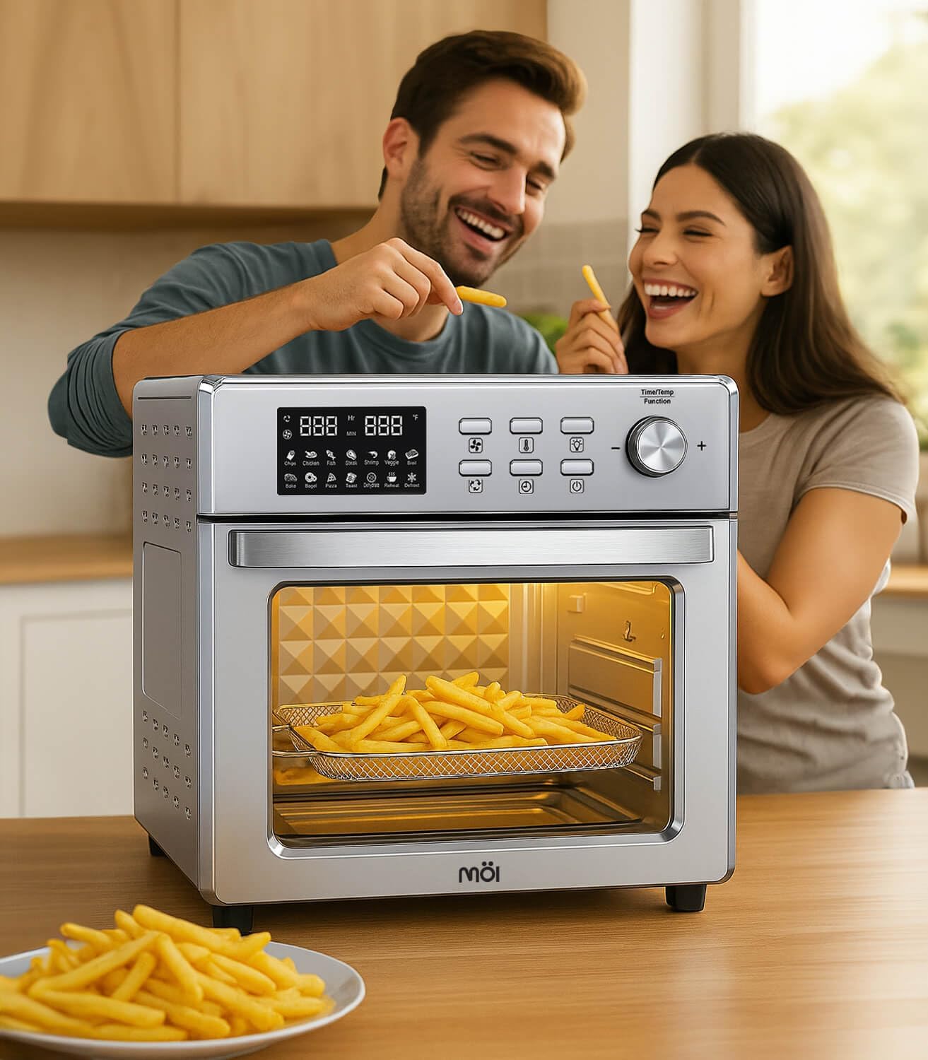 MOI 1700W Air Fryer Toaster Oven - Convection Toaster Oven Air Fryer Combo with 12 Presets - Countertop Ovens for Baking & Frying with Digital Display, Dual Heating, Rotisserie & Dehydrate Function