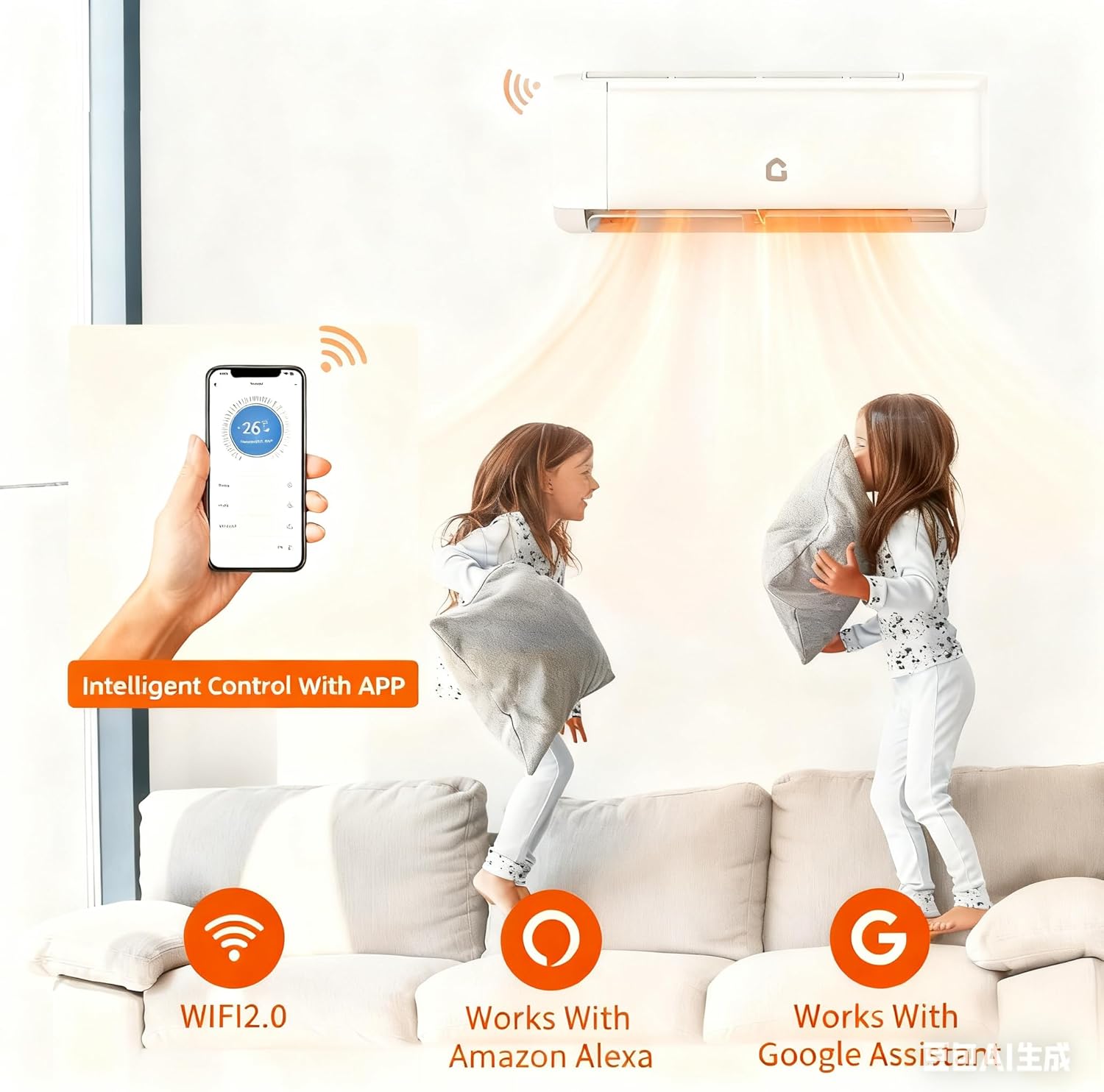 18,000 BTU Air Conditioner & Heater Pump, Covers Room Up to 1000 Sq. Ft, Enabled WIFI 21 SEER2 230 V Energy Efficient Ductless Air Conditioner, Mini Split AC & Heater Pump w/Inverter