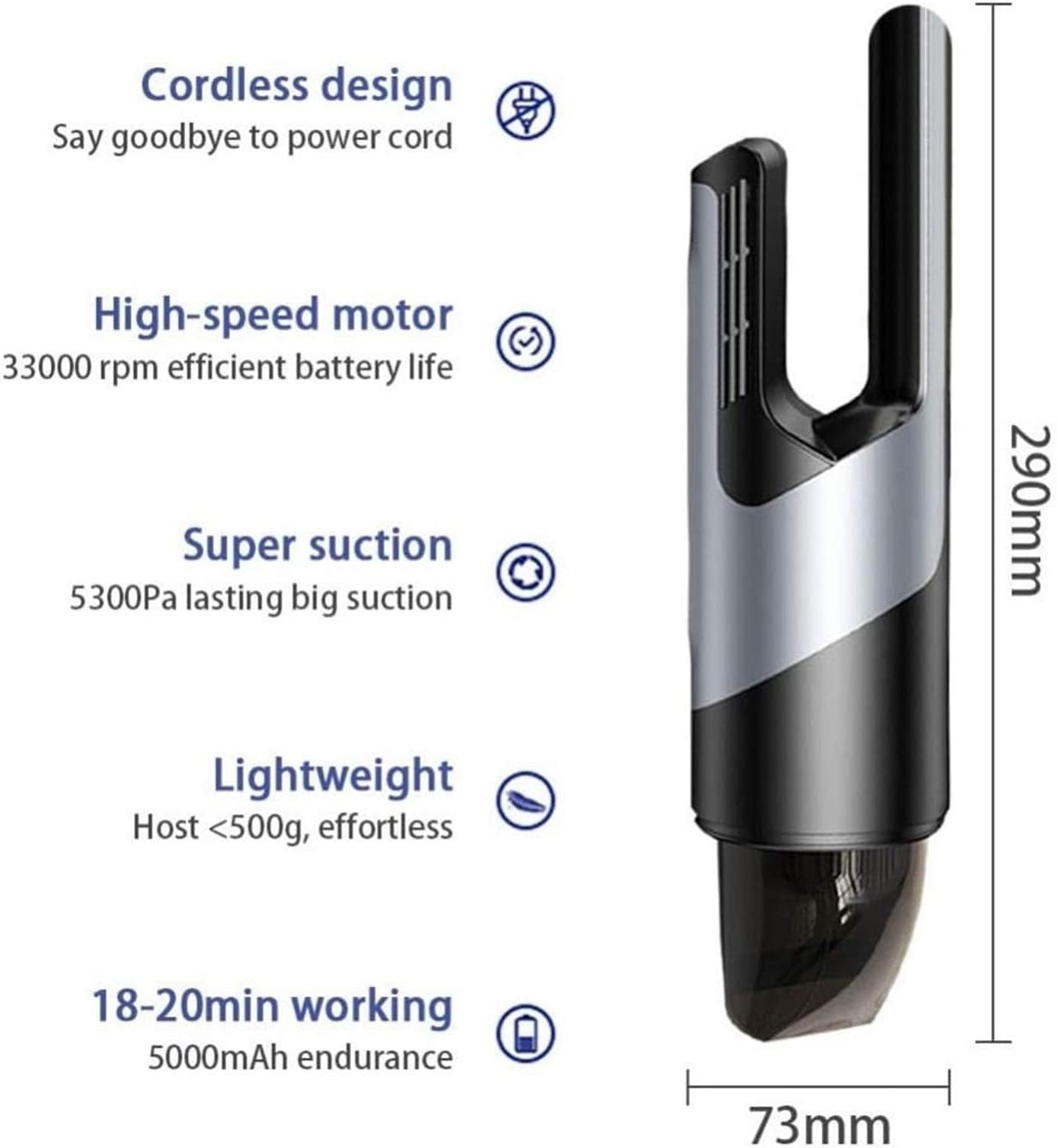 Handheld Vacuum Cleaner Cordless Portable Hand Held Vacuum with Strong Suction Mini Car Vacuum Cleaner Powered by Rechargeable Li-Ion Battery for Pet Hair Home and Car Cleaning
