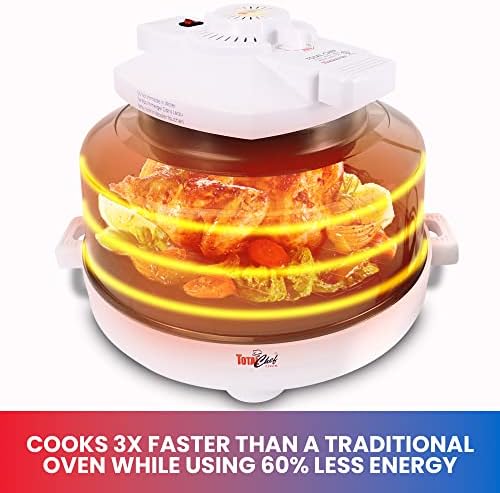 Total Chef Countertop Infrared Oven with Convection Air Circulation Time and Temperature Control 1300W Roast Steam Bake Broil Air Fry and More For Cottage Dorm Room RV Apartment Home White