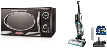 Nostalgia Retro Countertop Microwave Oven & BISSELL CrossWave Cordless Max All in One Wet-Dry Vacuum Cleaner and Mop for Hard Floors and Area Rugs, Black, 2554A