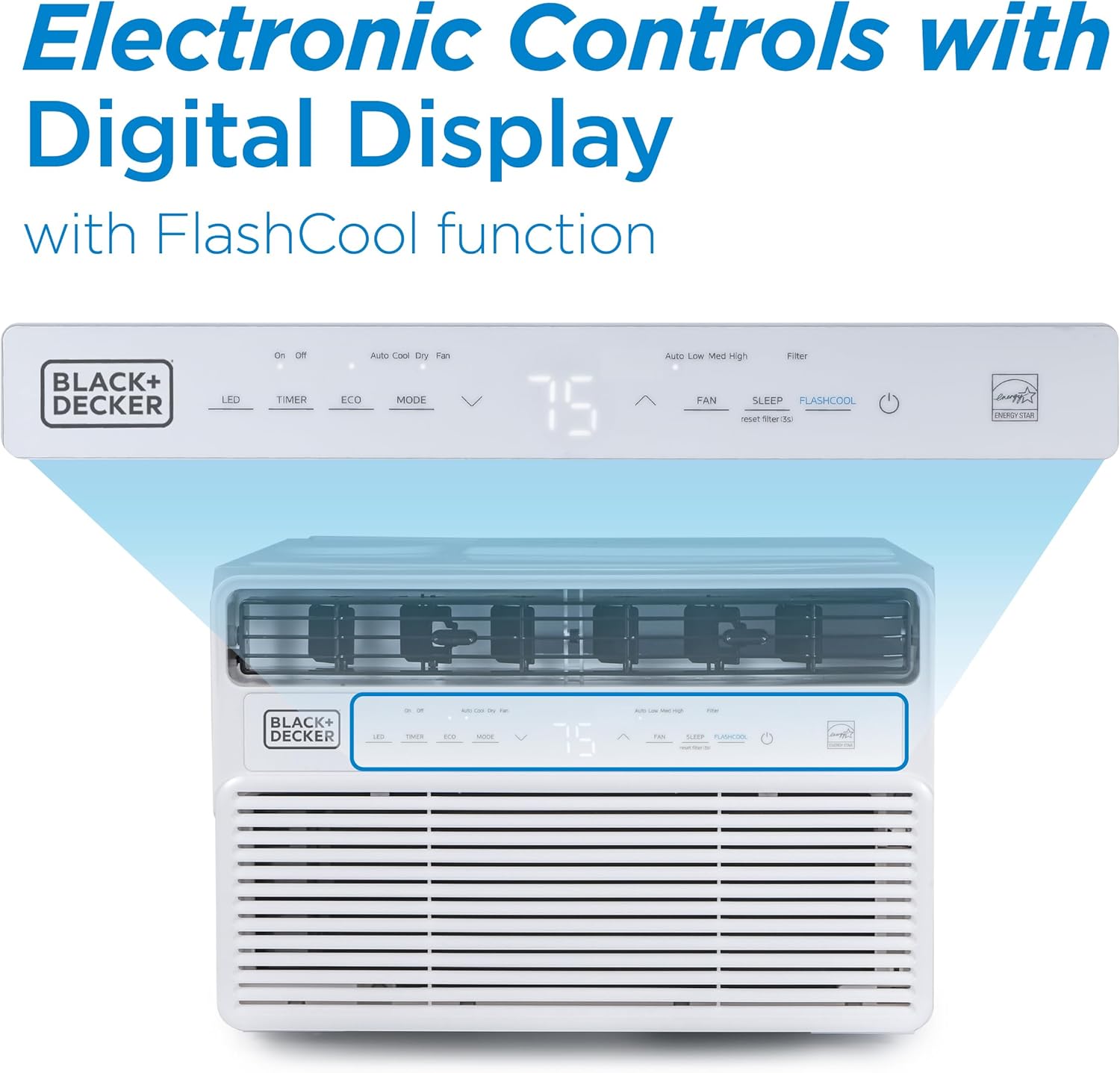 BLACK+DECKER 10,000 BTU Inverter Window Air Conditioner, Window AC Units for Up To 450 Sq. Ft., ENERGY STAR Rated AC Unit, Full Function Remote Control, White