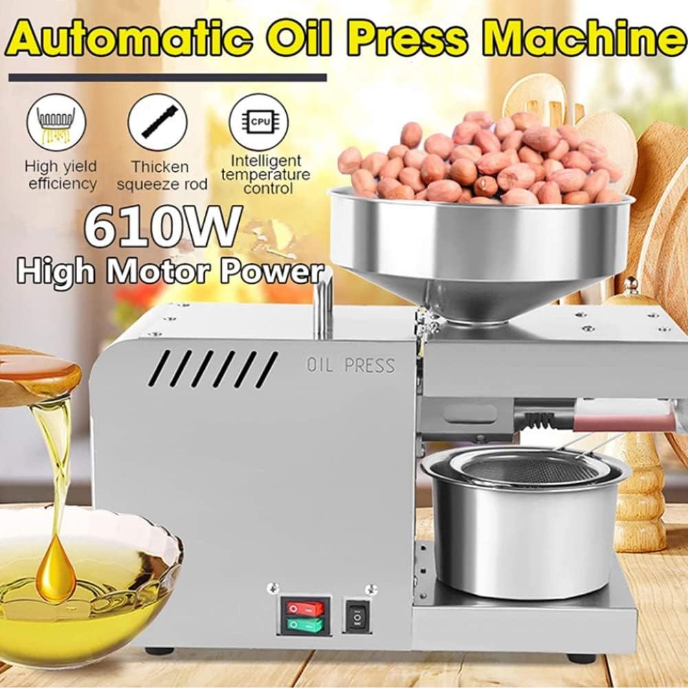 Household Oil Press, Smart Stainless Steel Kitchen Appliances, Small Commercial Oil Press Dual Temperature Control Heating System, Pure Copper AC Brushless Motor