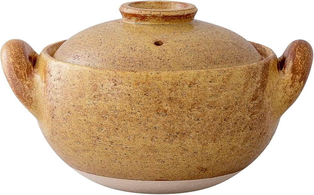 Hasegatani Pottery ACT-31 Miso Soup Pot, Earthenware Pot, Large, For 3 to 4 People, Approx. 9.1 inches (23 cm), Approx. 60.9 fl oz (1,800 ml), Direct Fire, Empty Fired OK, Yellow