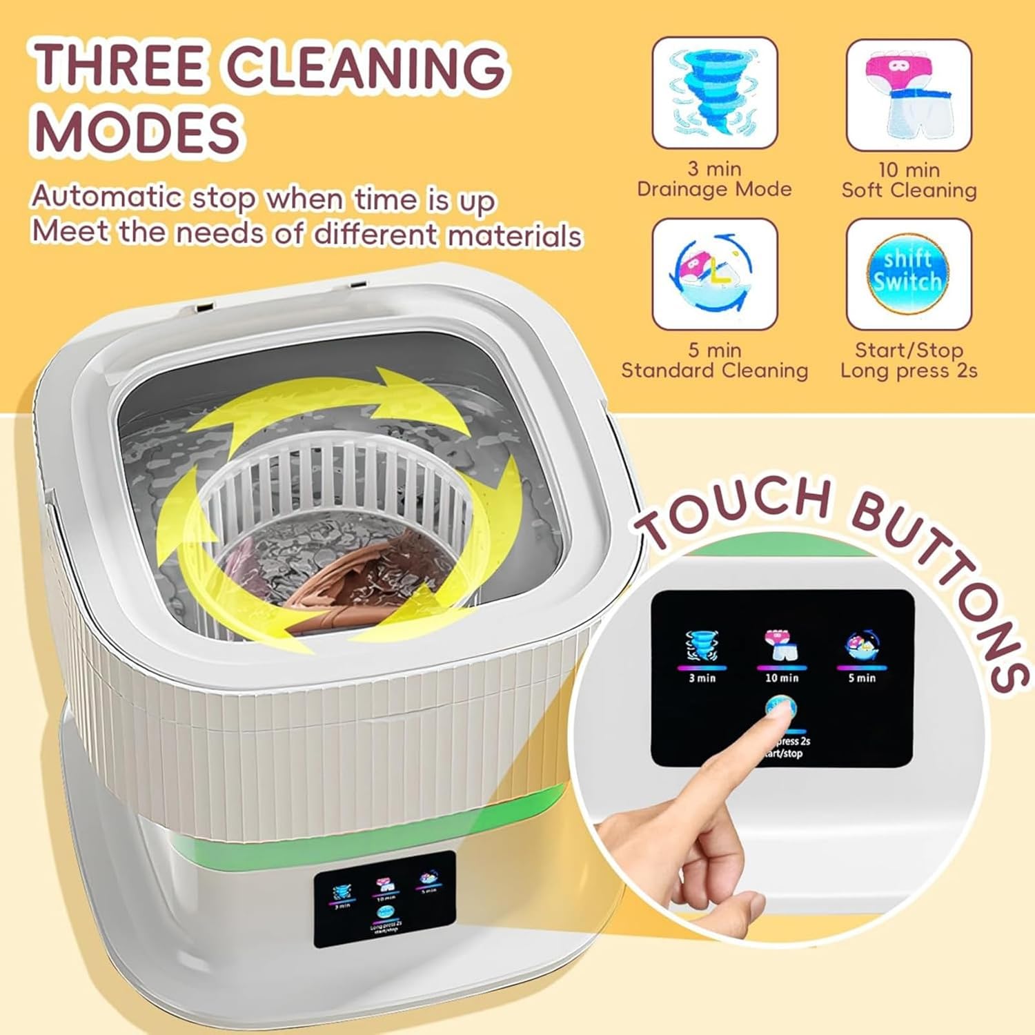 Portable Washing Machine 16L Mini Foldable Laundry with 3 Deep Cleaning Modes - Compact for Underwear