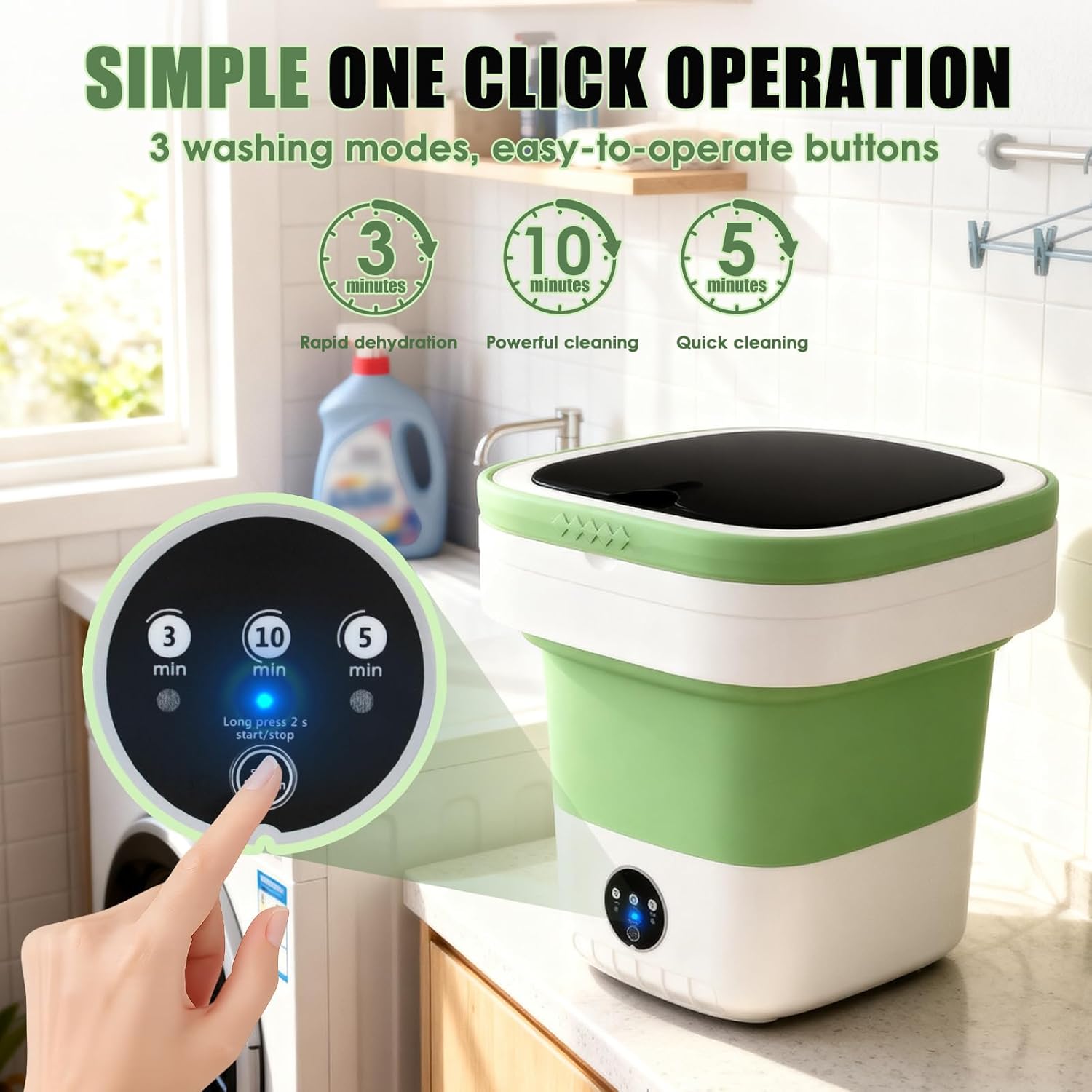 Portable Washing Machine 16L Mini Laundry Washer 3 Modes with Spin Basket Laundry Machine Cleaning Depth Underwear,Baby Clothes Small Shirt for Apartments Dormitories Hotels and Camping (Green)