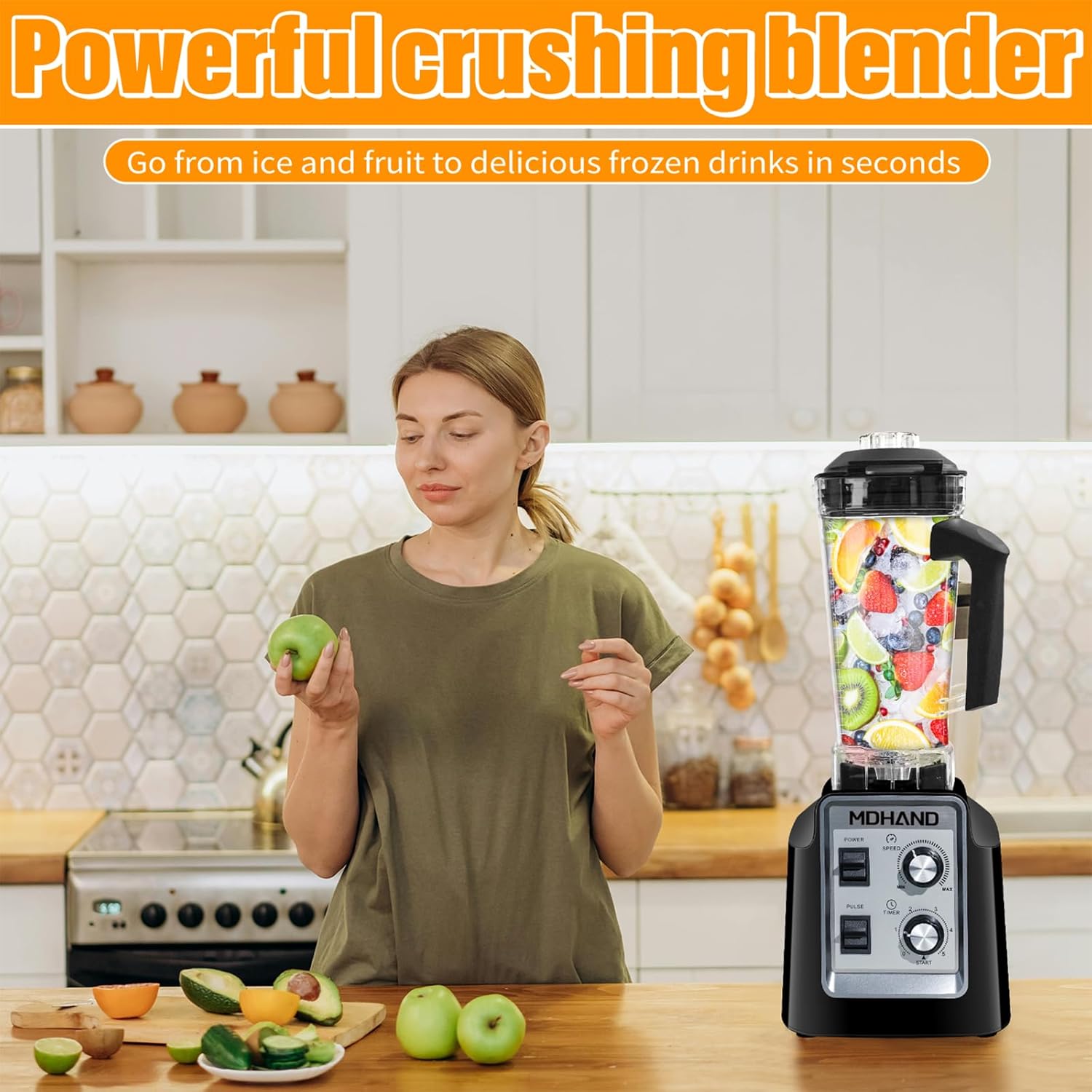 Professional Blender for Smoothies, Powerful 1400W Smoothie Blender, 68oz Large Capacity with 2 To-Go Cups, 6 Stainless Steel Blades, Kitchen Blenders for Smoothies, Ice Crushing & Frozen Fruit