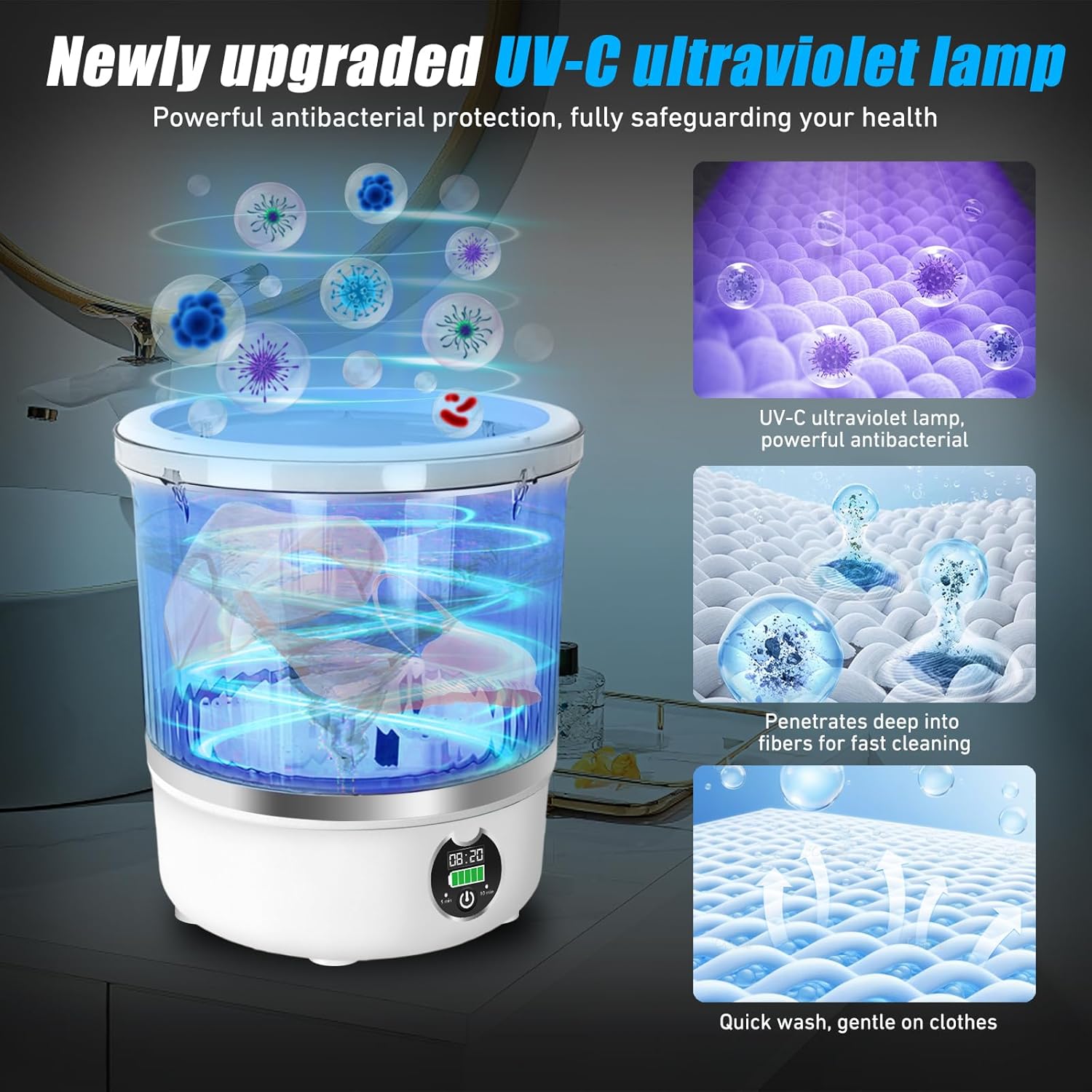 Portable Mini Washing Machine,Upgrade Blue Light,3L Capacity Underwear Washing Machine,Deeply Clean Underwear,Baby Clothing & Small Items of Clothing,Mini Washer Suitable for Family,Hotel,Camping