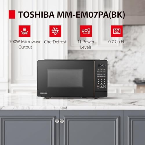 Compact 0.7 Cu Ft Microwave Oven with 11 Power Levels, Eco Mode, and Fast Defrost Function - 700W, Black