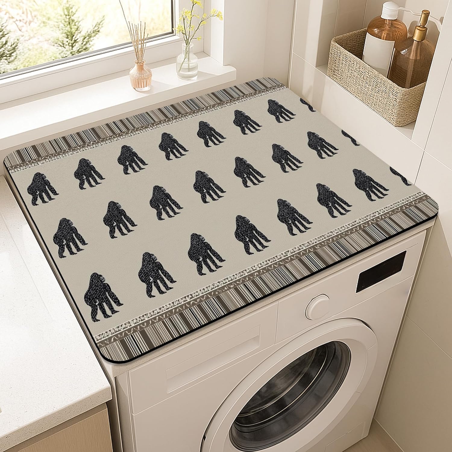 Gorillas Washer Dryer Top Protector Mat, Black Jungle Animal Laundry Machine Dust Top Covers, Modern Graphic Rubber Anti-slip Waterproof Washer And Dryer Mats for Laundry Room 20x24 Inch