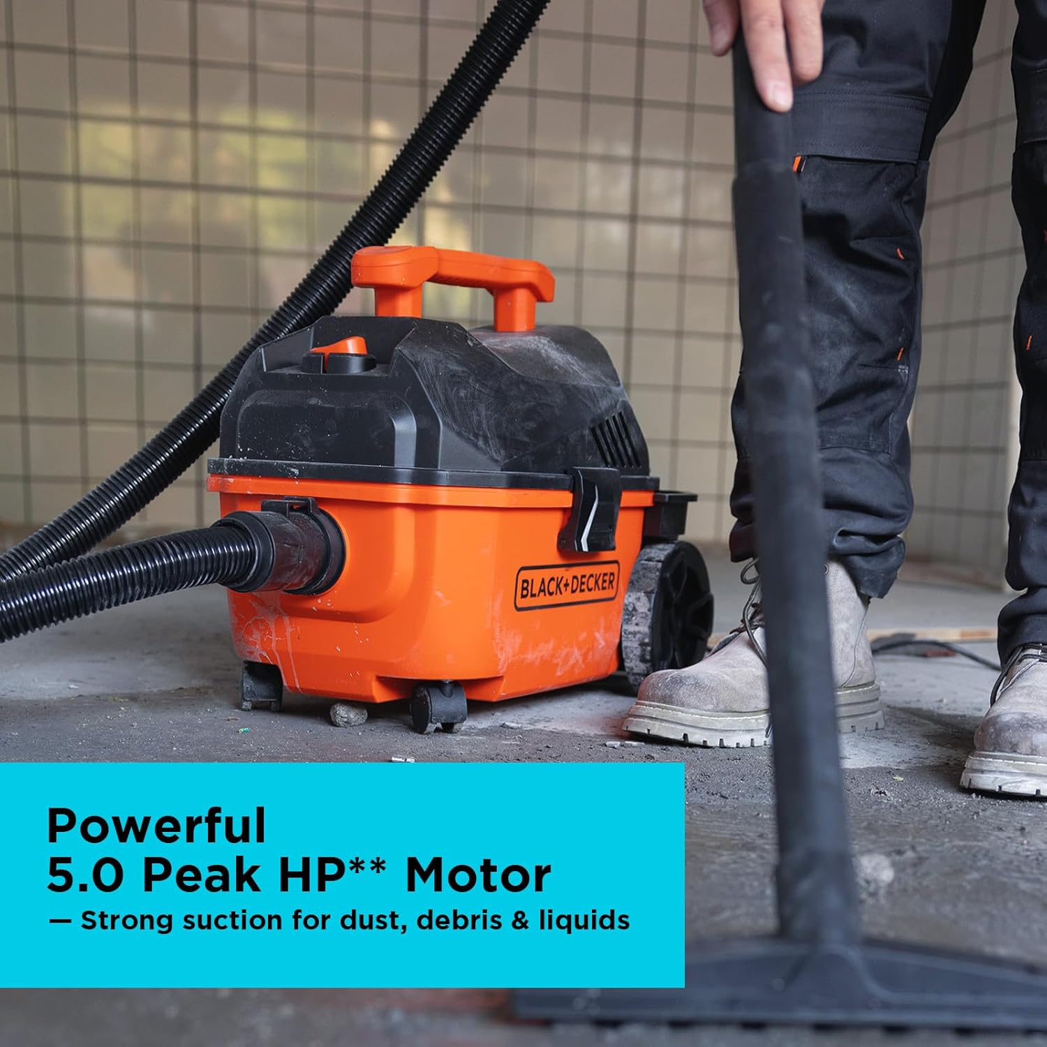 BLACK+DECKER 4 Gallon 5.0 Peak HP Wet Dry Vac,Portable Shop Vacuum Wet and Dry with Powerful Suction, Quiet Muffler, 24 ft Cleaning Reach, On-Board Storage and Complete Accessory Set, BDXV18905P-4