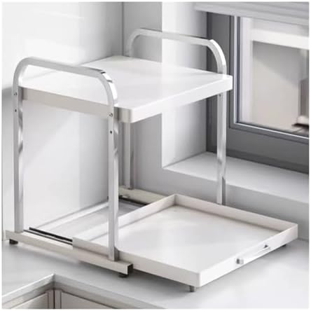 Pull-Out Microwave Oven Kitchen Shelf Free Standing Spice Storage Rack Electrical Appliances Shelves 2 Layers(Almond White 32cm)