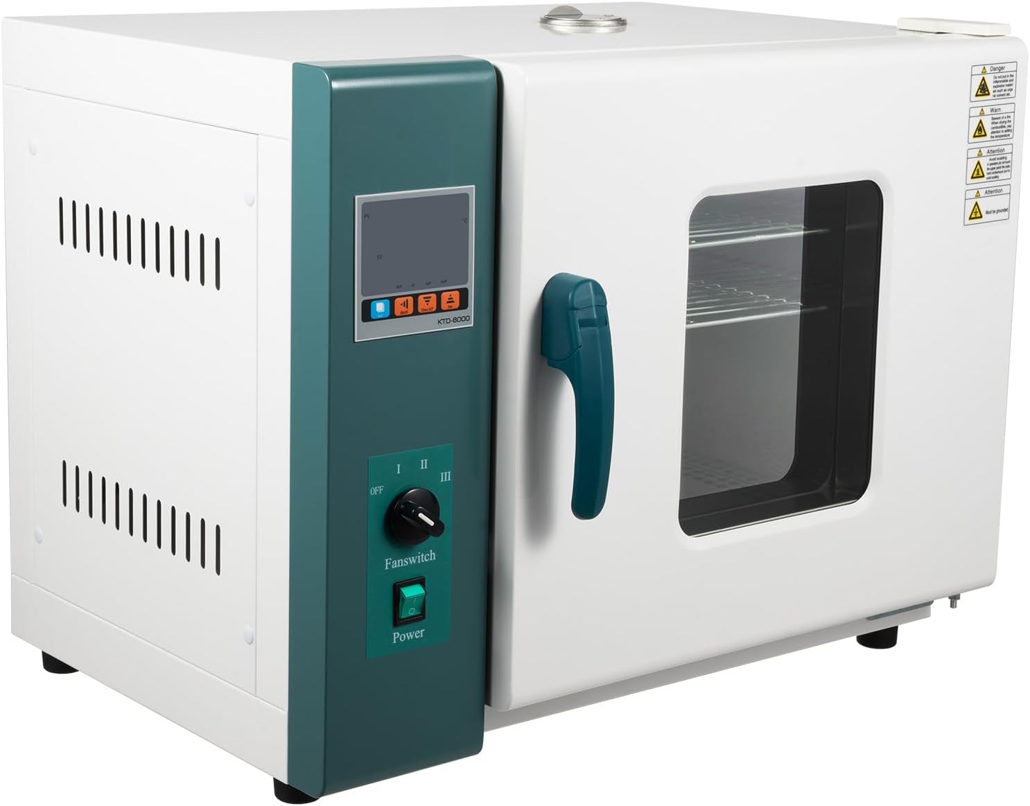 Electric Blast Drying Oven, 45L/12Gal Capacity, Temperature Range RT+10°C to 300°C,for Industrial Laboratory Pharmaceutical UsWhite and Green