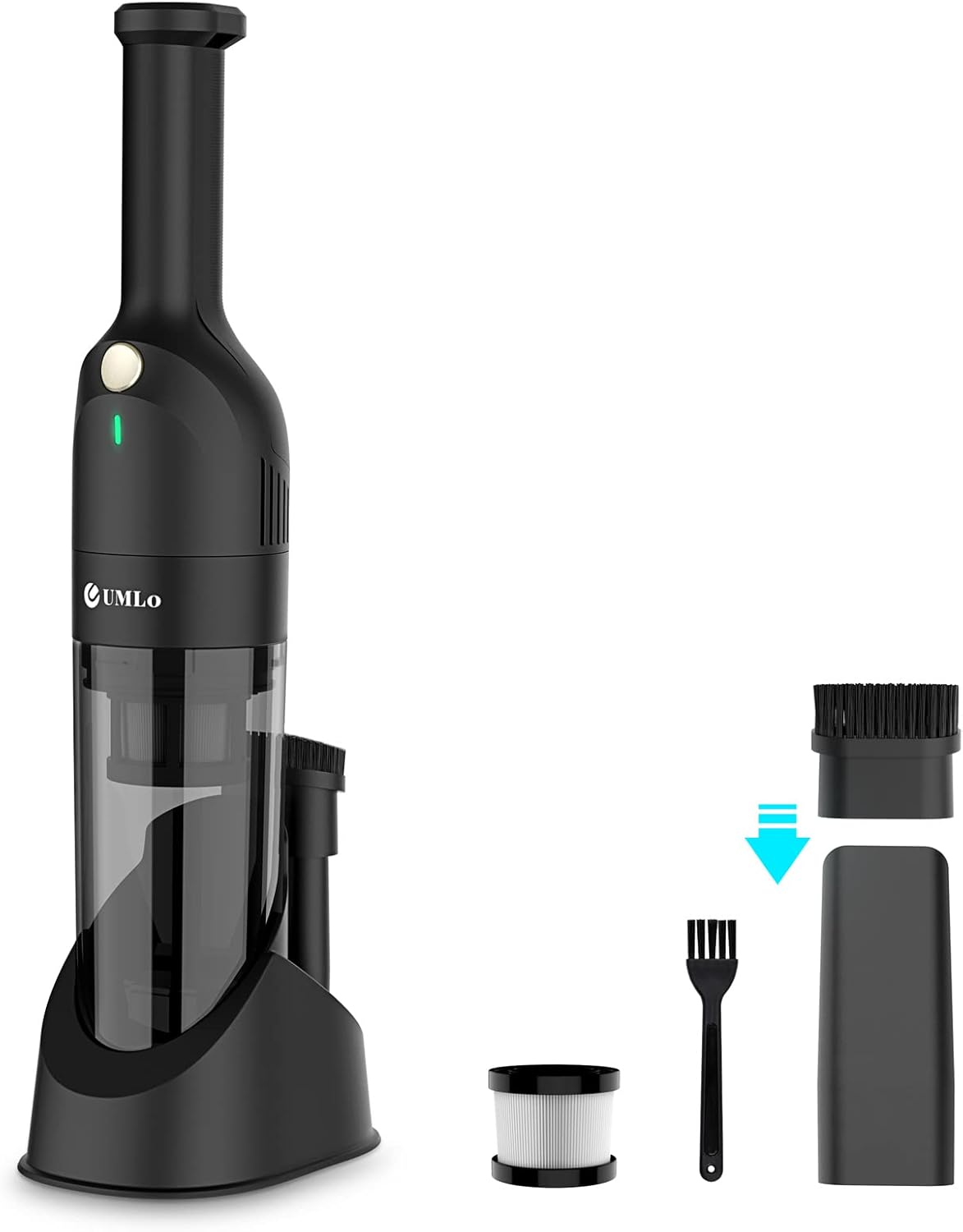 Handheld Vacuum Cleaner, Cordless, Rechargeable, Black, with HEPA Filter and Cleaning Brush
