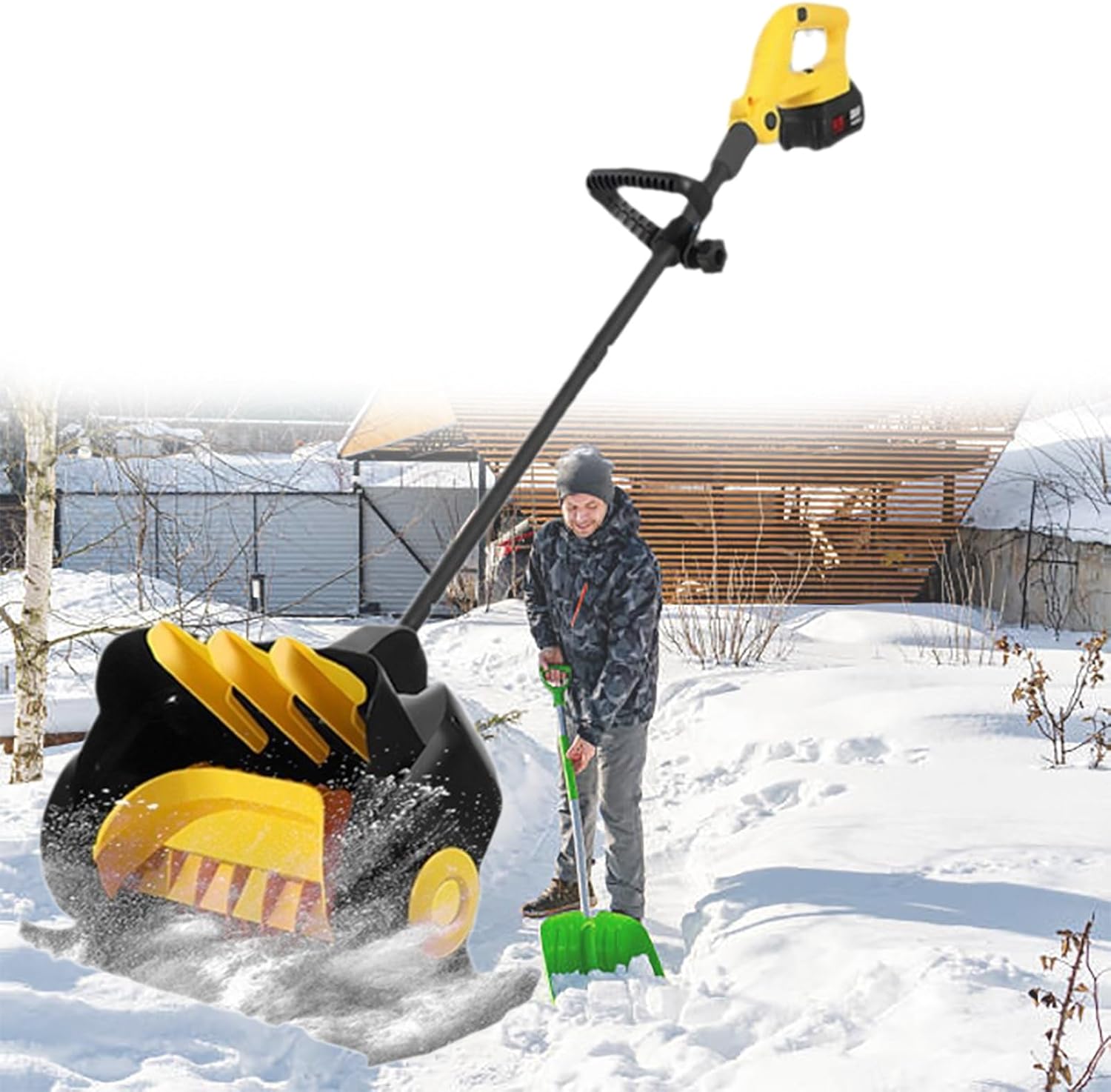 21V Cordless Snow Shovel, 41cm Battery Powered Snow Blower with Adjustable Front Handle, 10m Snow Throwing Distance, 2 Battery & Quick Charger Included