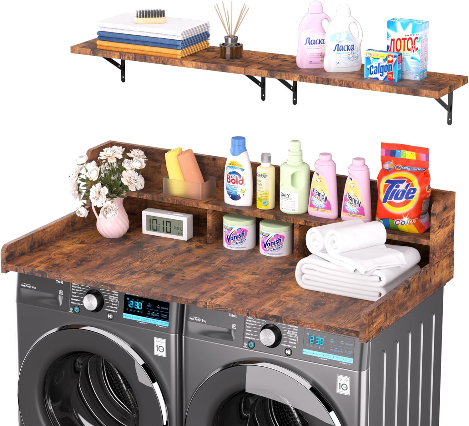 Washer Dryer Countertop, Laundry Countertop Over Washer And Dryer, Washer And Dryer Covers For The Top For Laundry Room Organization, Washer And Dryer Countertop Shelves (Oka Brown, 53.9*27.5*12)