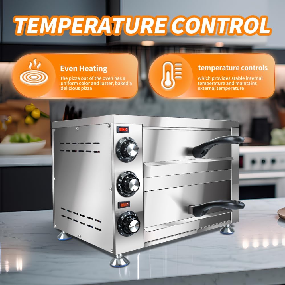 Generic YOOKTEN Electric Countertop Pizza Oven Indoor Commercial Pizza Maker Machine for Home Stainless Steel 2-Tier Pizazz Pizza Oven,1100W, Silver
