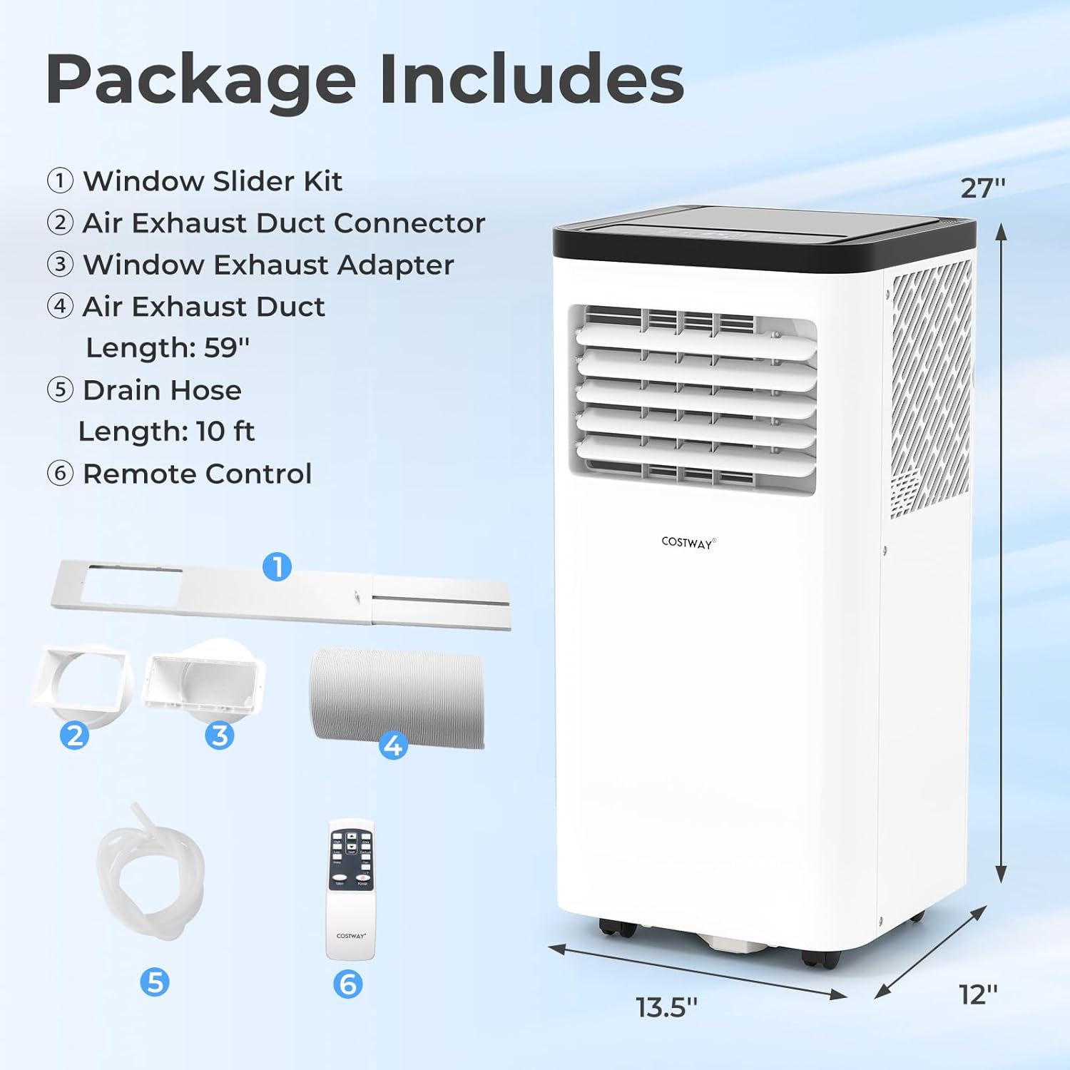 COSTWAY 10000 BTU Portable Air Conditioner, 3 in 1 AC Unit w/Sleep Mode, 24H Timer, LED Display, Remote Control & Window Kit, Energy-saving Air Cooler for Rooms up to 450 Sq.Ft (10000 BTU)