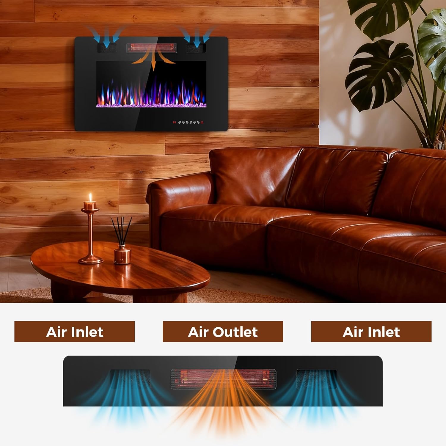 30 Inch Electric Fireplace Insert Ultra-Thin - Recessed & Wall-Mounted Fireplace Heater with Thermostat, Adjustable Flame, Remote Control - Linear with Timer, Touch Screen, 750/1500W