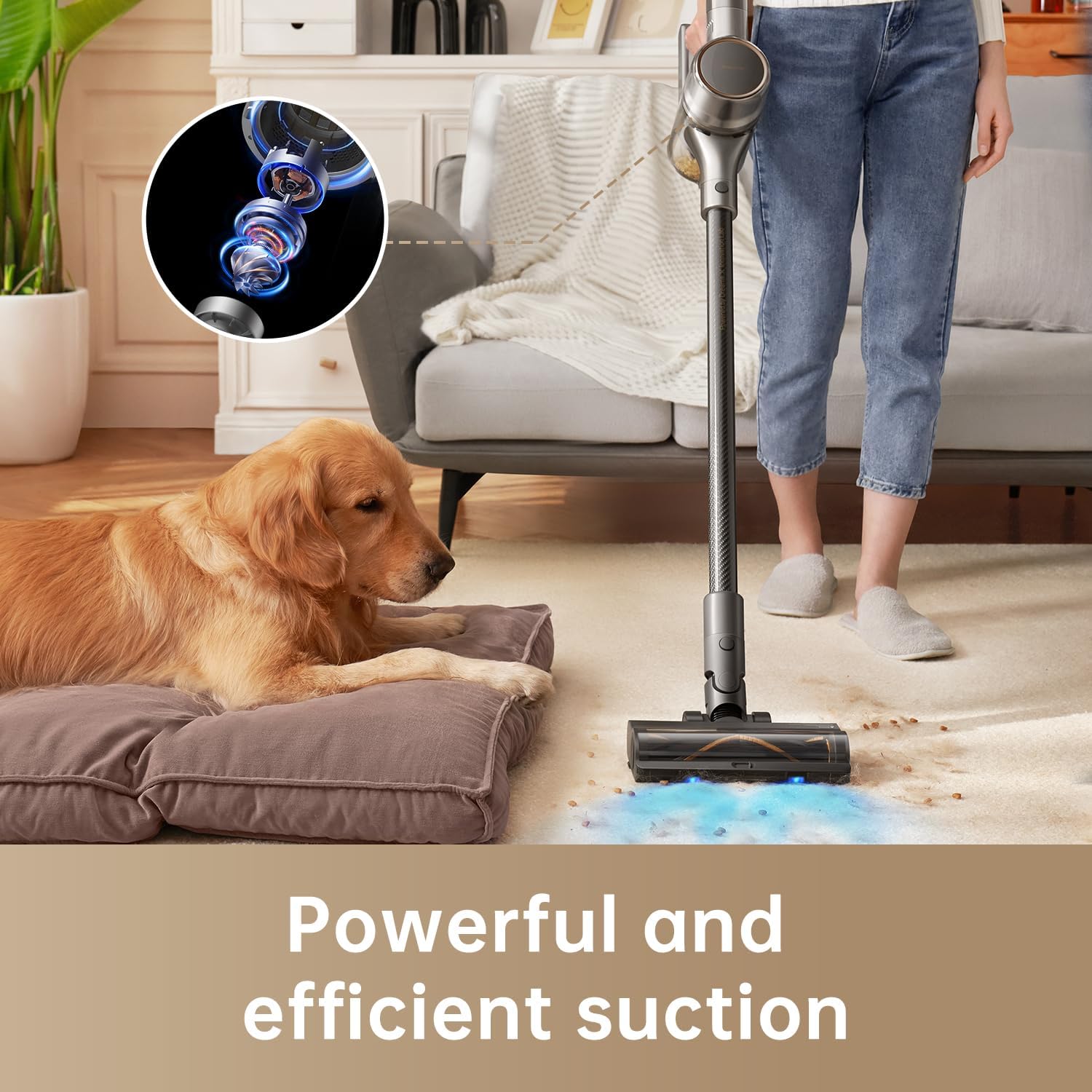 DREAME R20 Cordless Vacuum Cleaner with Dual Brush Head, Smart Stick Vacuum for Home, 190AW Powerful Suction, Up to 90 Mins, Blue Lights, Lightweight for Hard Floor, Carpet, Pet Hair