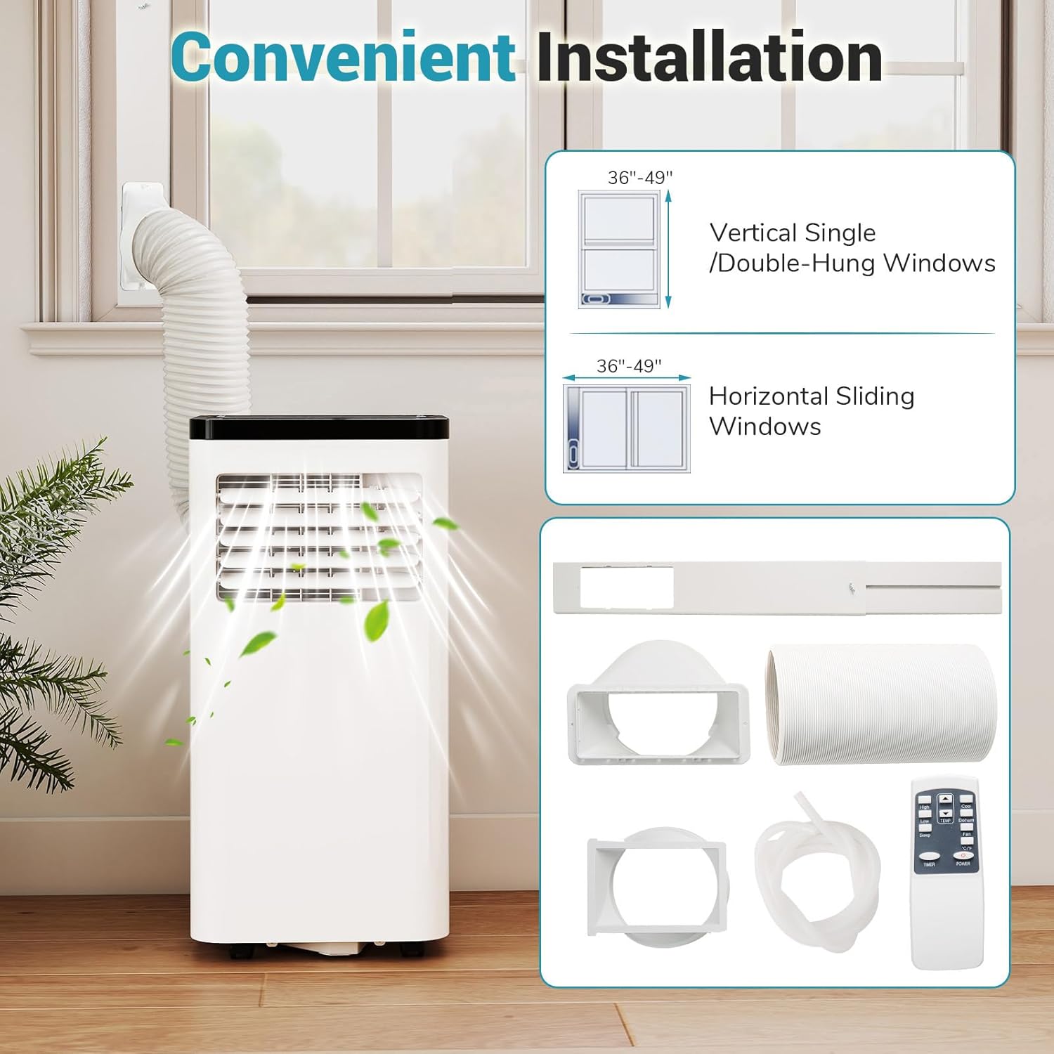 DORTALA Portable Air Conditioner 10000 BTU, 3-in-1 Portable AC with Remote Control, Dehumidifier, 24H Timer, Window Kit for 450 Sq.FT Apartment, Bedroom