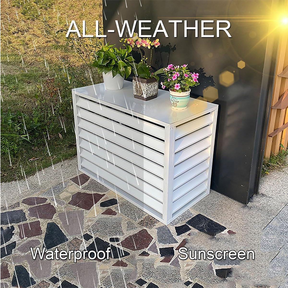 Air Conditioner Fence Air Conditioner Covers for Outside Units, All Weather Anti Theft AC Aluminum Condenser Protective Cover(White,110cm)