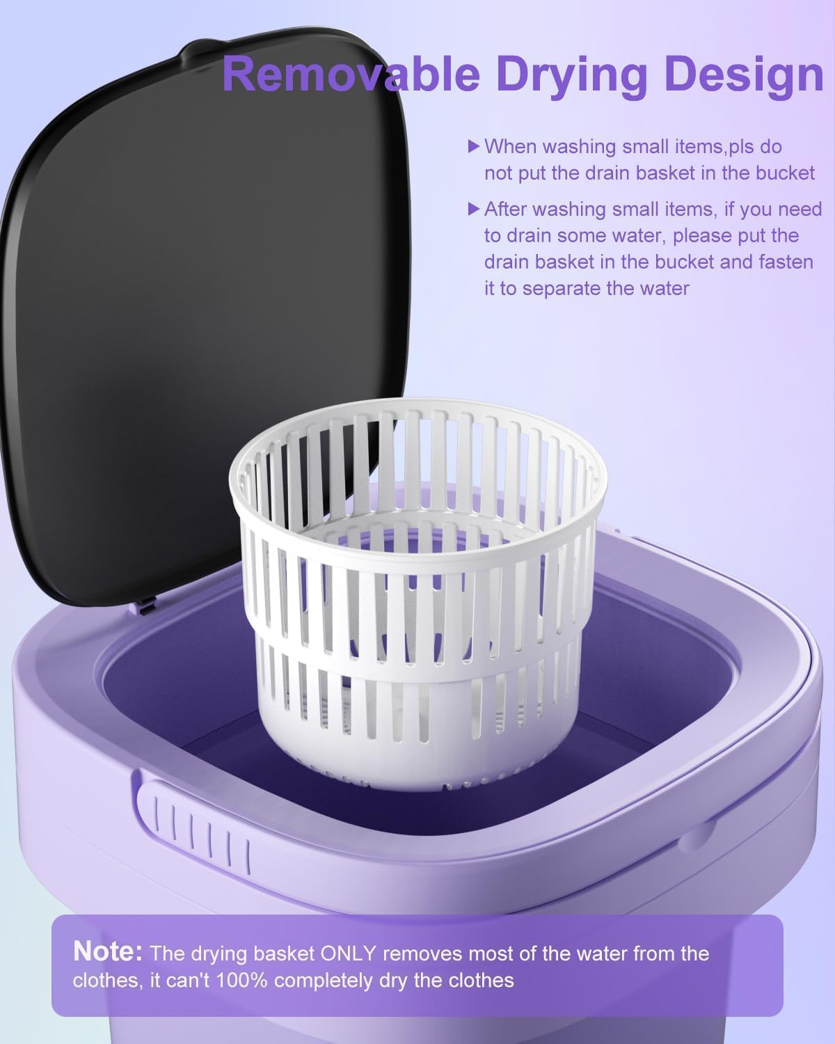 16L Portable Washing Machine, Small Portable Washer and Dryer Combo Mini Foldable Washing Machine Collapsible Bucket with Drain Basket for Apartment, Underwear, Socks, Baby Clothes (Purple)