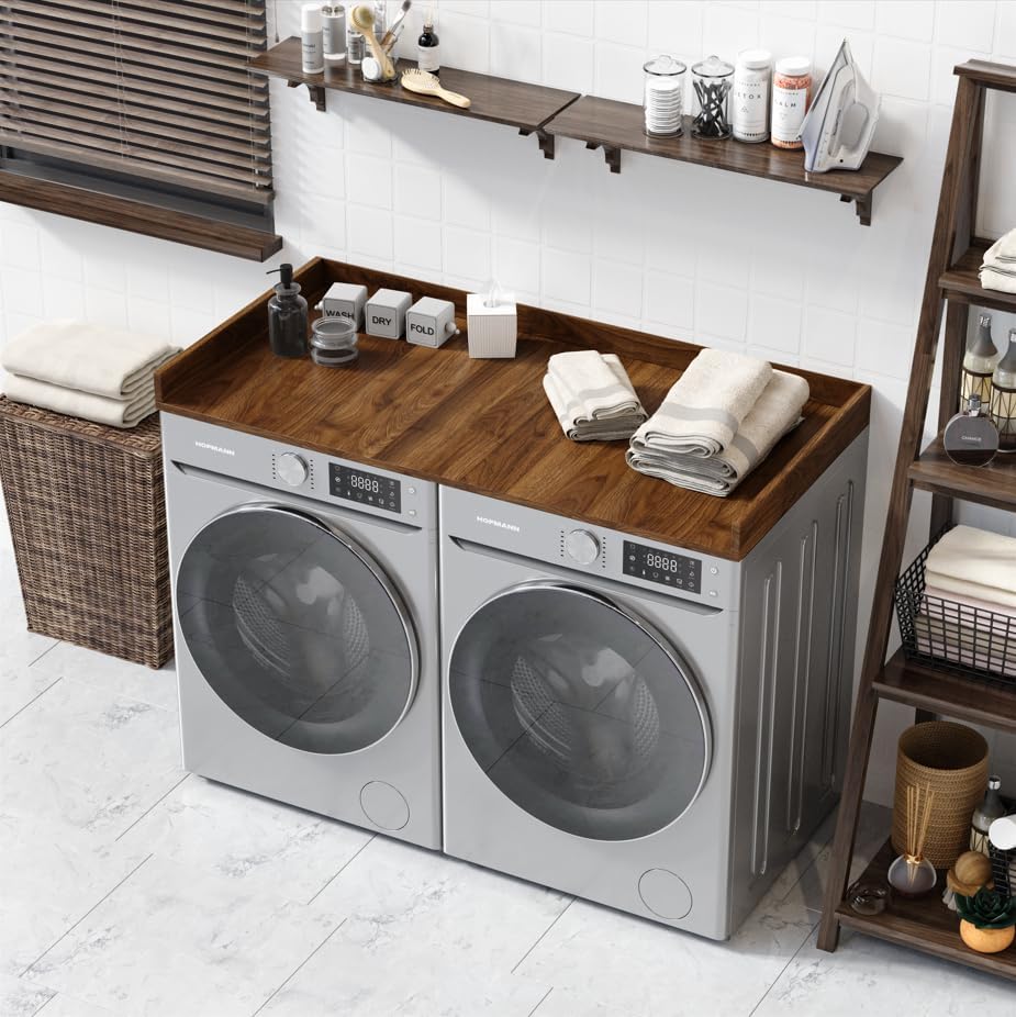 OfficeSimpli Washer Dryer Countertop, Made in USA, Non-Slip Pads, Laundry Room Wood Topper, Washer Dryer Cover for Top, Laundry Guard, Laundry Countertop (California Walnut, Standard (27.5