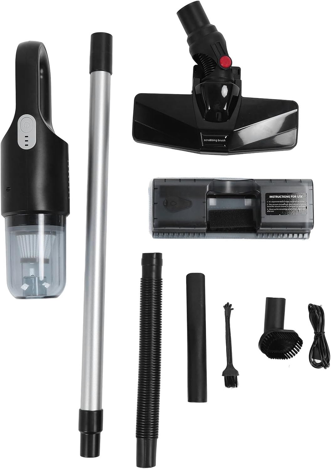 Cordless Vacuum Cleaner, 6000mAh 2 Gears Powerful Suction Wet Dry Vacuum Cleaner with Mop Water Tank 400ml Dust Box for Pet Hair (Black)