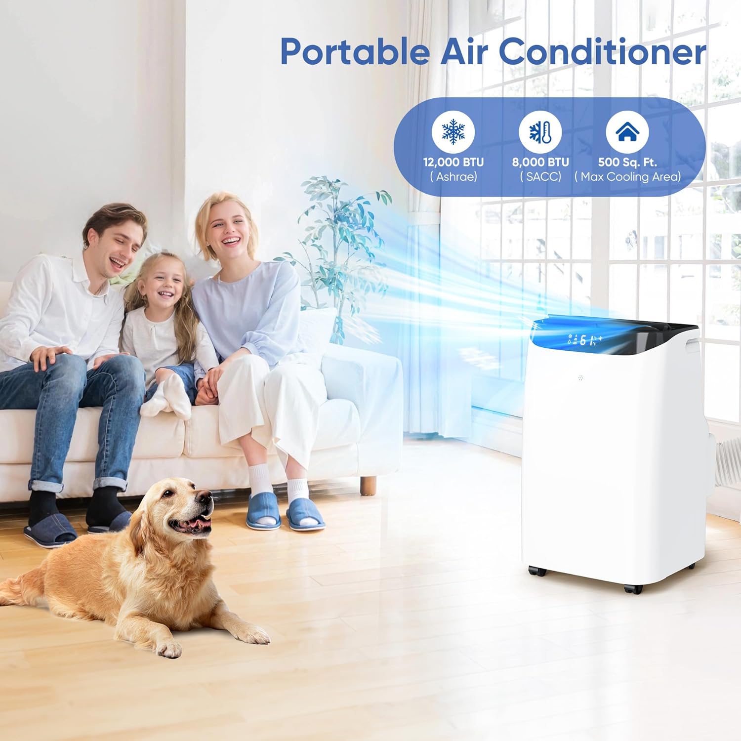 12000 BTU Portable Air Conditioners Cools Up to 500 Sq.Ft, Portable AC Unit with Cool, Dry, Fan Modes, Standing AC Unit with Remote Control and Installation Kit