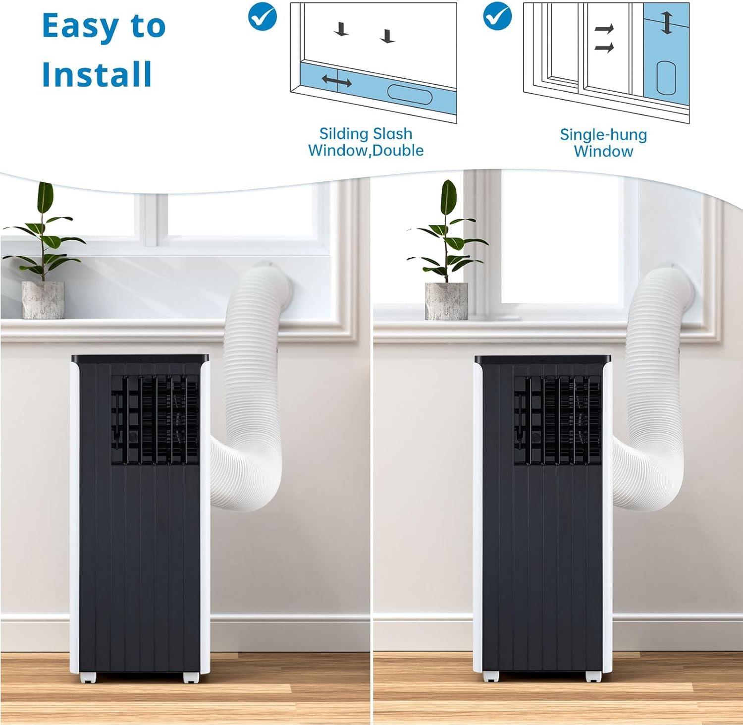 8000Btu Portable Air Conditioner, Indoor Air Conditioner with Remote Control, up to 350 sq ft Cooling, Quiet Operation, Dehumidifier & Fan Modes, 24-Hour Timer, Includes Window Installation Kit