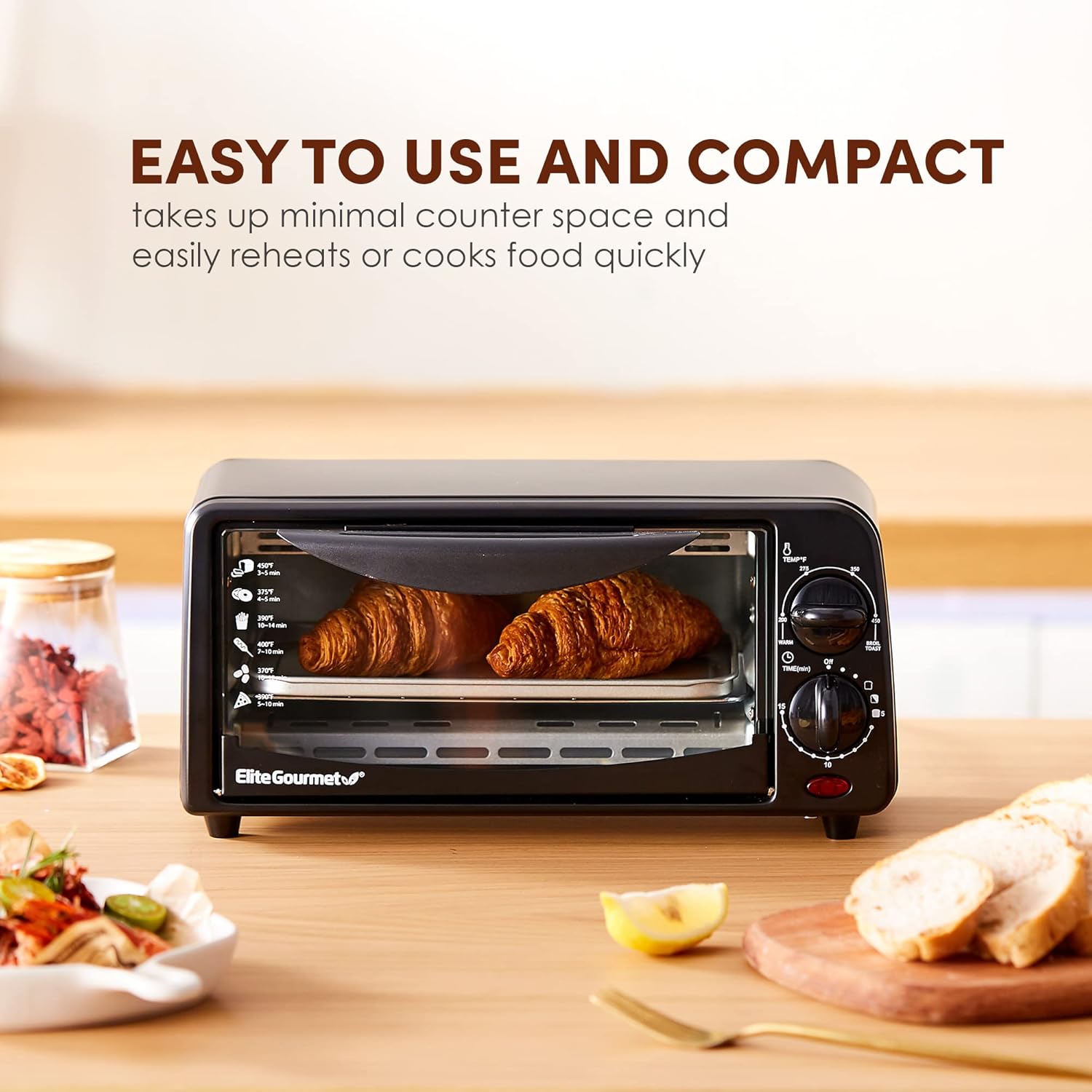 Commercial CHEF Small Microwave 0.7 Cu. Ft. Countertop with Digital Display, Black & Elite Gourmet ETO236 Personal 2 Slice Toaster Oven 15 Minute Timer