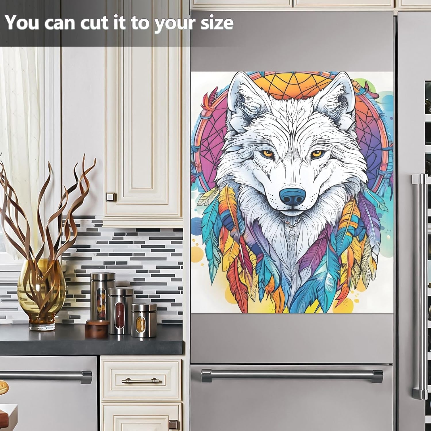 Dishwasher Magnet Cover Large Magnetic Stickers Wolf Dreamcatcher Front Dishwasher Cover Reusable Decal for Home Kitchen Anti-Scratch Refrigerator Decorative Lid Washing Machine Laundry 23