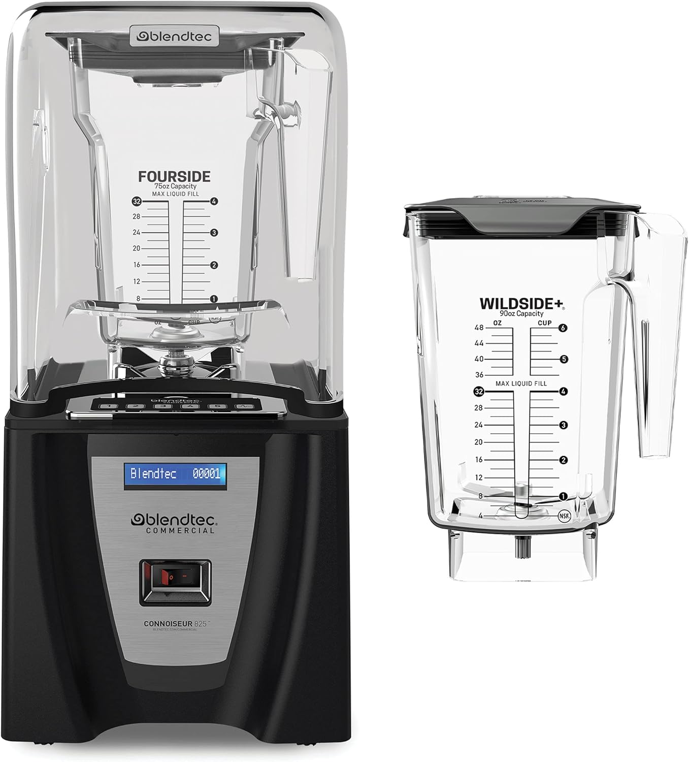 Blendtec Connoisseur 825 SpaceSaver - Commercial-Grade Blender - Wildside+ and FourSide Jar with Vented Gripper Lid - Black