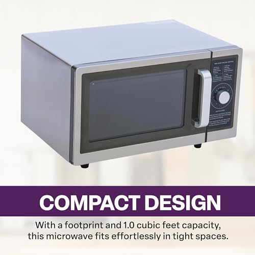 Commercial Microwave with Dial Control, 1 Cubic Feet Interior, Stainless Steel, 1000 Watts, UL and NSF Approved